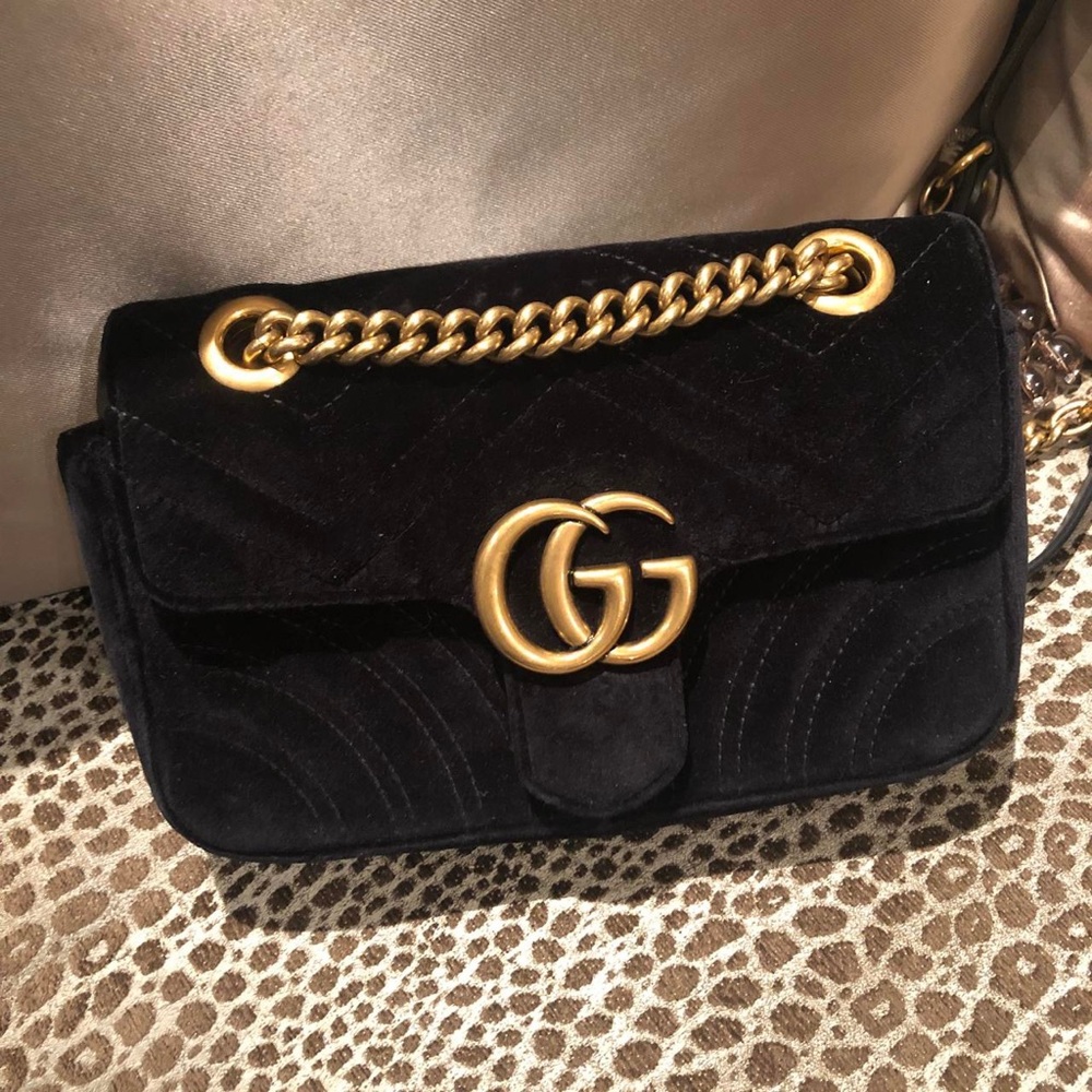 Mini black velvet Gucci Marmont bag for sale!